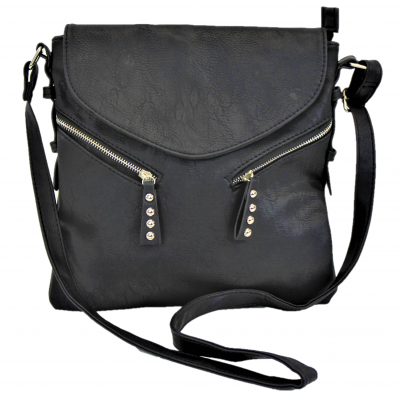 9034 - BLACK PU LEATHER CROSS BODY/ SHOULDER BAG